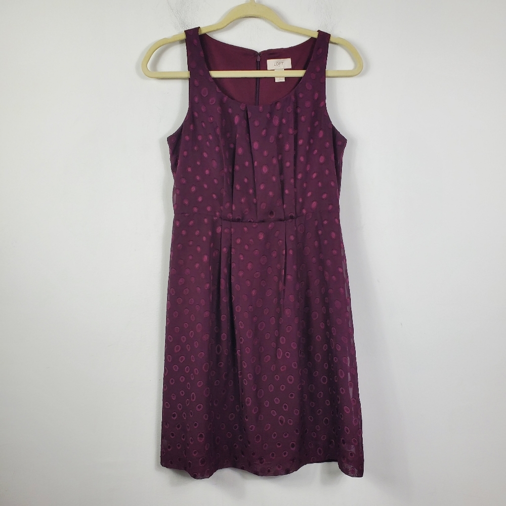 LOFT Swiss Dot Dress Women’s 2 Textured Sleeveless Lined Wedding Casual